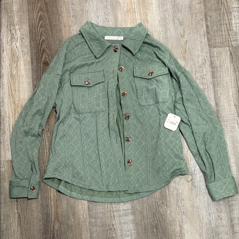 Altar'd State Sage Green Quilted Button-Up Jacket